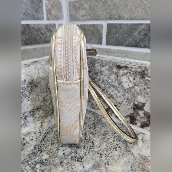 NWOT Coach Wristlet Beige Gold Zippered Front Pocket Embellished Colorful - Picture 6 of 12